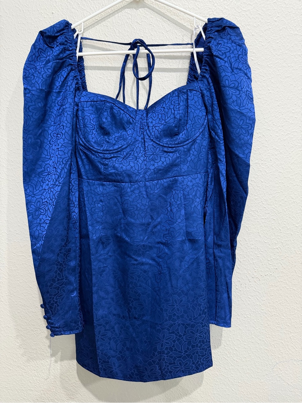 Lulu's Royal Blue Floral Jacquard Puff-Sleeve Mini Dress